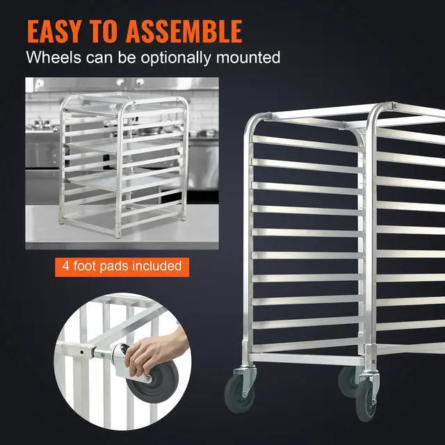 Alt view image 5 of 7 - Bun Pan Rack, 10-Tier Commercial Bakery Racks with Brake Wheels, Aluminum Racking Trolley Storage for Half & Full Sheet, Speed Rack For Kitchen Home, Bread Baking Equipment, 26"L x 20.3"W x 39"H