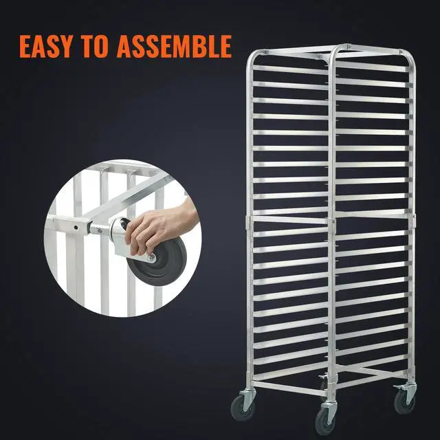 Alt view image 5 of 7 - Bun Pan Rack, 20-Tier Commercial Bakery Racks with Brake Wheels, Aluminum Racking Trolley Storage for Half & Full Sheet, Speed Rack For Kitchen Home, Bread Baking Equipment, 26"L x 20.4"W x 70"H
