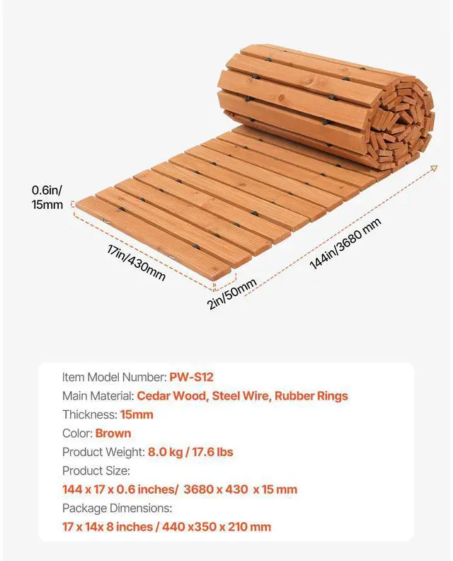 Alt view image 7 of 7 - Wooden Garden Pathway, 12 ft L x 17 in W, Non-Slip Straight Garden Walkway, Roll Out Cedar Outdoor Walkway Path with Wire Rope Connection, Decorative Garden Paver for Backyard Wedding Party