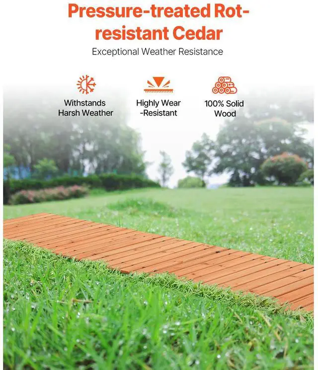 Alt view image 4 of 7 - Wooden Garden Pathway, 12 ft L x 17 in W, Non-Slip Straight Garden Walkway, Roll Out Cedar Outdoor Walkway Path with Wire Rope Connection, Decorative Garden Paver for Backyard Wedding Party