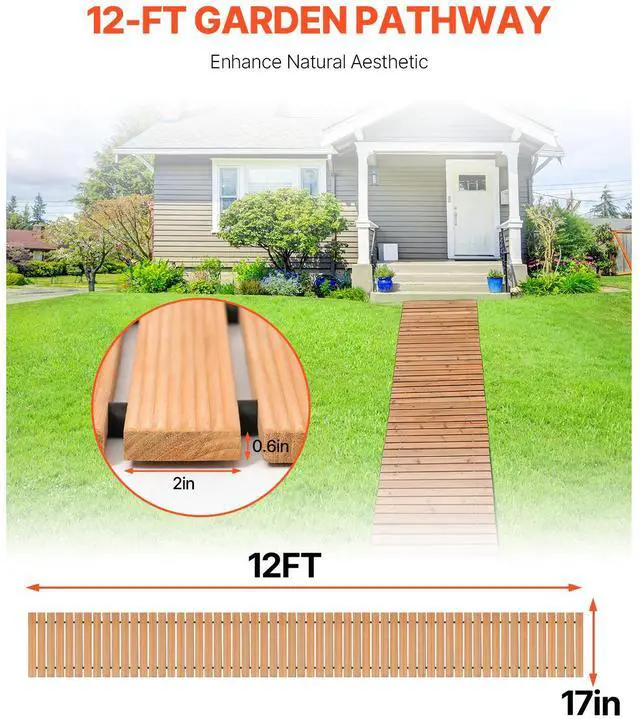 Alt view image 2 of 7 - Wooden Garden Pathway, 12 ft L x 17 in W, Non-Slip Straight Garden Walkway, Roll Out Cedar Outdoor Walkway Path with Wire Rope Connection, Decorative Garden Paver for Backyard Wedding Party