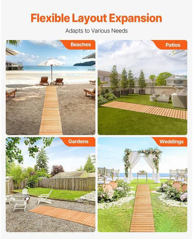 Alt view image 6 of 7 - Wooden Garden Pathway, 12 ft L x 17 in W, Non-Slip Straight Garden Walkway, Roll Out Cedar Outdoor Walkway Path with Wire Rope Connection, Decorative Garden Paver for Backyard Wedding Party