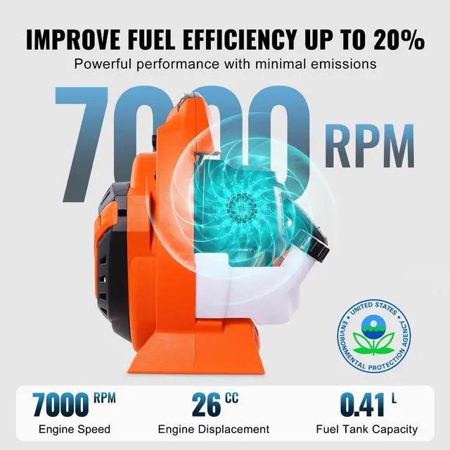 Alt view image 3 of 7 - Leaf Blower, 26CC 2-Cycle Handheld Leaf Blower with A Fuel Tank, 2-in-1 Blower 425CFM Air Volume 156MPH Speed, Ideal for Lawn Care, Leaf Cleaning, and Snow Removal