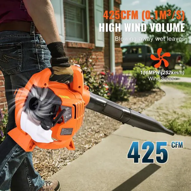 Alt view image 2 of 7 - Leaf Blower, 26CC 2-Cycle Handheld Leaf Blower with A Fuel Tank, 2-in-1 Blower 425CFM Air Volume 156MPH Speed, Ideal for Lawn Care, Leaf Cleaning, and Snow Removal