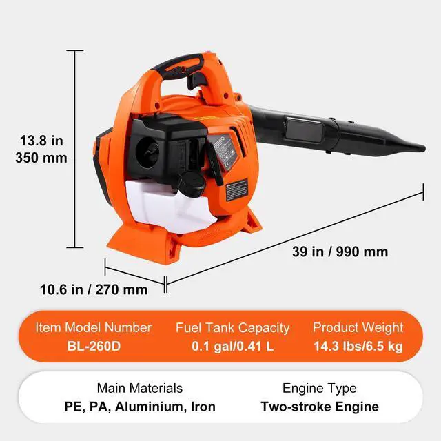 Alt view image 7 of 7 - Leaf Blower, 26CC 2-Cycle Handheld Leaf Blower with A Fuel Tank, 2-in-1 Blower 425CFM Air Volume 156MPH Speed, Ideal for Lawn Care, Leaf Cleaning, and Snow Removal