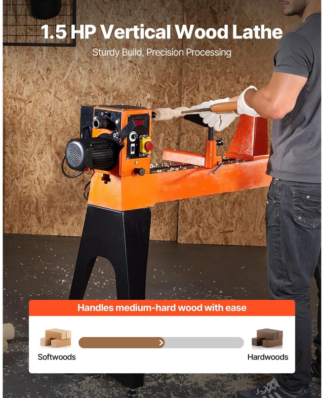 Alt view image 2 of 8 - Woodworking Lathe, 1.5 HP, Wood Lathe Machine with 0 to 3200 RPM Variable Speed, 16 x 40 in Workbench, Brushless DC Motor, Cast Iron Body, Tool Rest, for Medium to Large Projects Woodworking