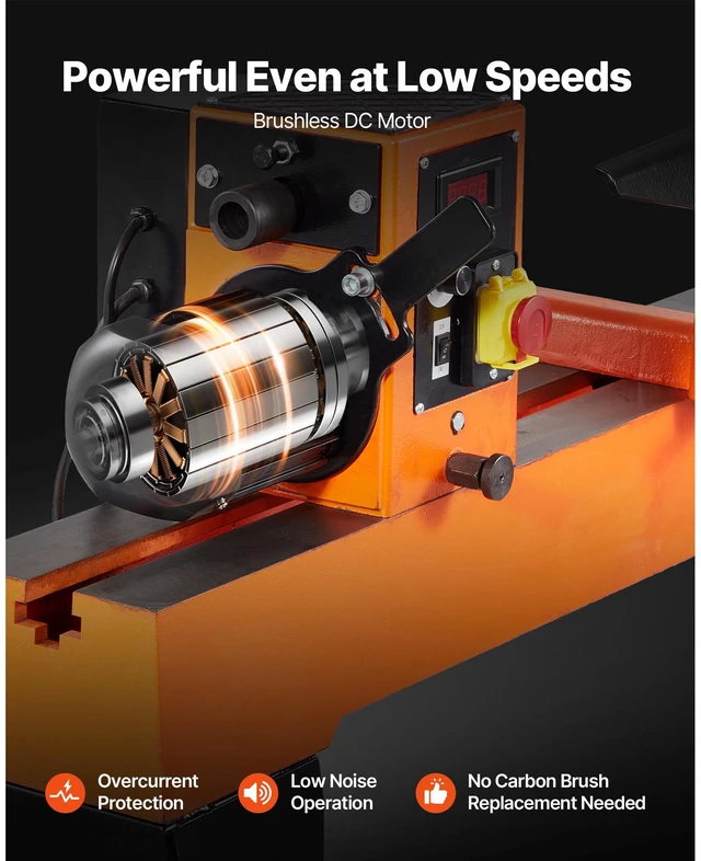 Alt view image 5 of 8 - Woodworking Lathe, 1.5 HP, Wood Lathe Machine with 0 to 3200 RPM Variable Speed, 16 x 40 in Workbench, Brushless DC Motor, Cast Iron Body, Tool Rest, for Medium to Large Projects Woodworking