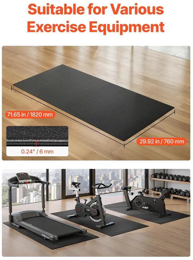 Alt view image 2 of 7 - Treadmill Mat for Carpet Floor, 1/4" Thick, 30" x 72" Exercise Equipment Mat for Treadmills, Stationary & Recumbent Bikes, High Density PVC Floor Protector, Waterproof and Non-slip for Home Gym