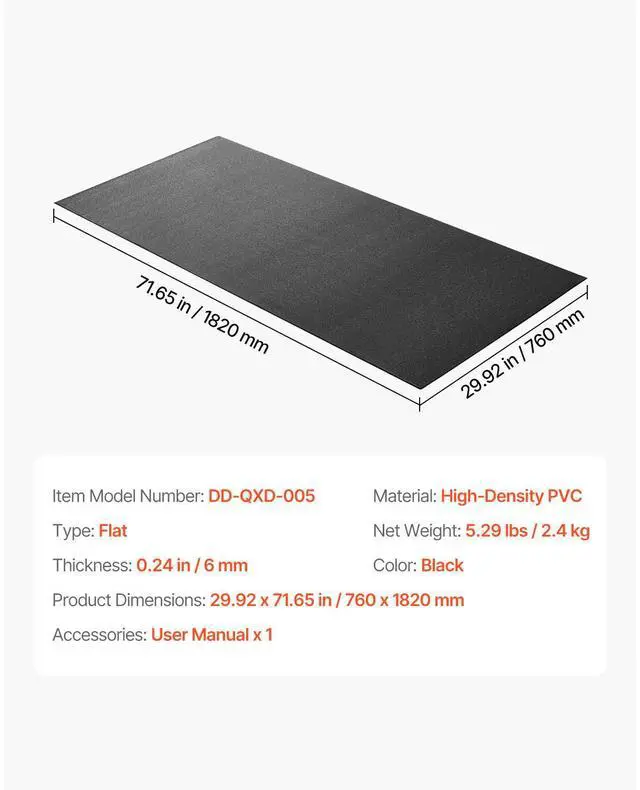 Alt view image 7 of 7 - Treadmill Mat for Carpet Floor, 1/4" Thick, 30" x 72" Exercise Equipment Mat for Treadmills, Stationary & Recumbent Bikes, High Density PVC Floor Protector, Waterproof and Non-slip for Home Gym