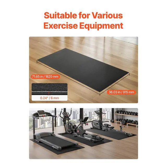 Alt view image 2 of 7 - Treadmill Mat for Carpet Floor, 1/4" Thick, 36" x 72" Exercise Equipment Mat for Treadmills, Elliptical, Rowing Machine, High Density PVC Floor Protector, Waterproof and Non-slip for Home Gym