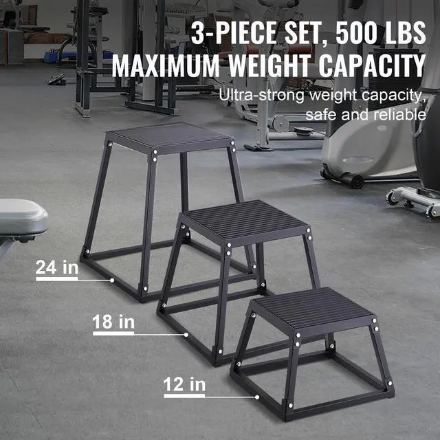 Alt view image 2 of 7 - Plyometric Jump Boxes, 12/18/24 Inch Plyo Box, Platform and Jumping Agility Box, Anti-Slip Fitness Exercise Step Up Box Set for Home Gym Training, Conditioning Strength Training, Black