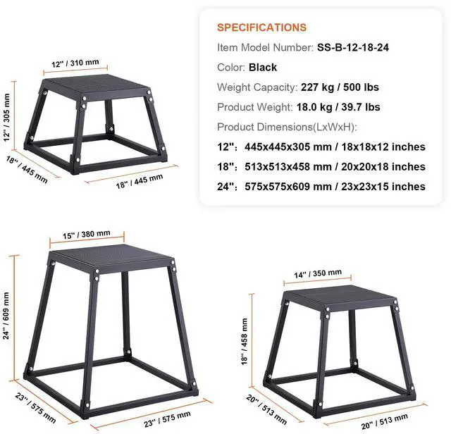 Alt view image 7 of 7 - Plyometric Jump Boxes, 12/18/24 Inch Plyo Box, Platform and Jumping Agility Box, Anti-Slip Fitness Exercise Step Up Box Set for Home Gym Training, Conditioning Strength Training, Black