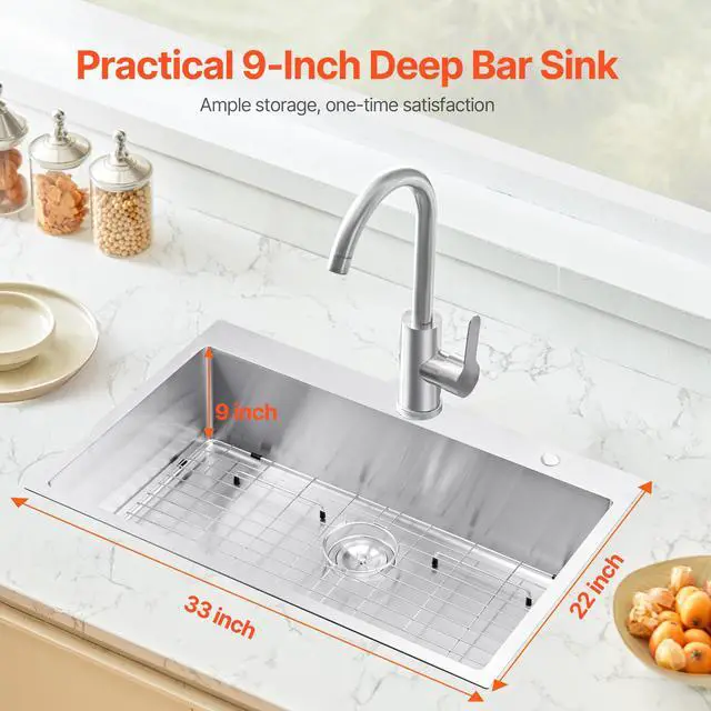 Alt view image 2 of 7 - 33 inch Kitchen Sink Workstation, 304 Stainless Steel Top Mount Sinks, Drop-In Single Bowl Farmhouse Basin with Accessories, Household Dishwasher Sinks for RV, Prep Kitchen, Laundry Room, Bar