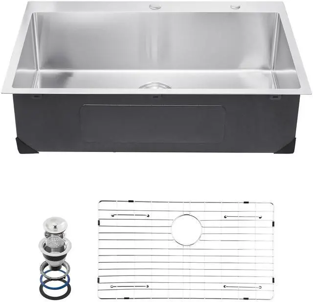 Main image of 33 inch Kitchen Sink Workstation, 304 Stainless Steel Top Mount Sinks, Drop-In Single Bowl Farmhouse Basin with Accessories, Household Dishwasher Sinks for RV, Prep Kitchen, Laundry Room, Bar