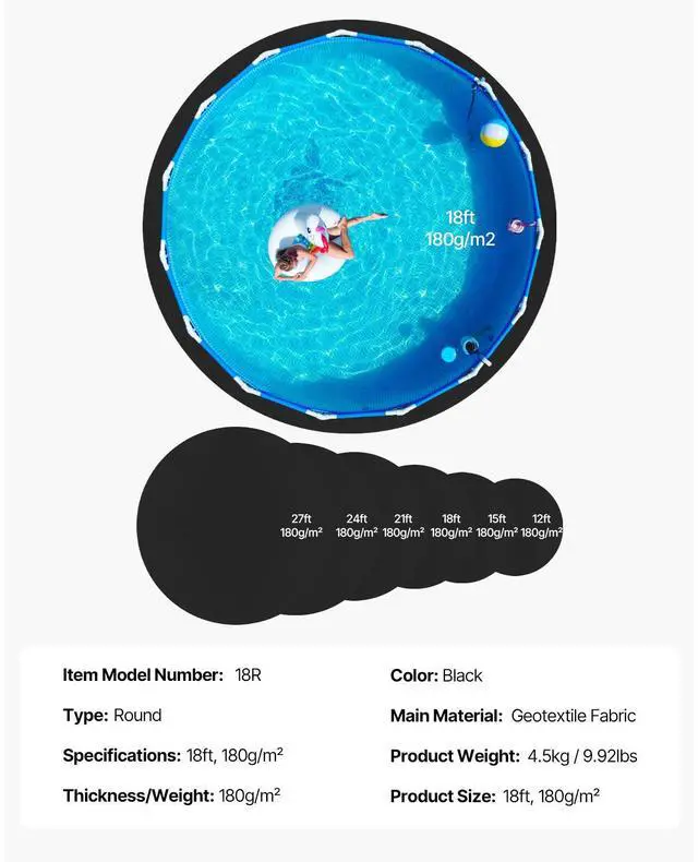 Alt view image 7 of 7 - 18ft Round Pool Liner Pad, Pool Liner Pad for Above Ground Swimming Pools, Pool-Mat Prevents Punctures, Recycled Geotextile Material Underlayment Pads, Extend Service Life