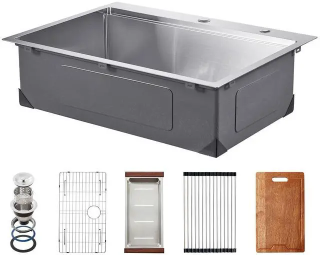 Main image of 30 inch Kitchen Sink Workstation, 304 Stainless Steel Top Mount Sinks, Drop-In Single Bowl Farmhouse Basin with Ledge & Multiple Accessories, Household Dishwasher Sink for RV, Prep Kitchen, Bar