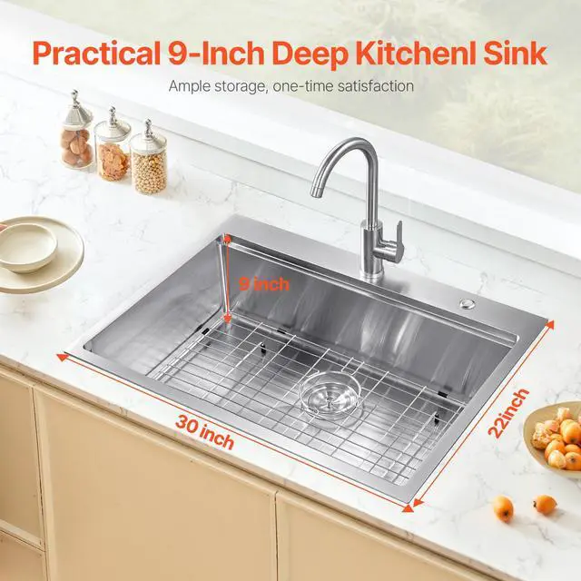 Alt view image 2 of 7 - 30 inch Kitchen Sink Workstation, 304 Stainless Steel Top Mount Sinks, Drop-In Single Bowl Farmhouse Basin with Ledge & Multiple Accessories, Household Dishwasher Sink for RV, Prep Kitchen, Bar