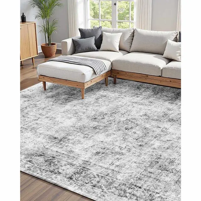 Alt view image 2 of 7 - Area Rug, 6 x 9 ft Large Washable Boho Rug, Non-Slip and Tear-Resistant Soft Carpet, Pet Friendly Bohemian Area Rugs, Indoor Mat for Bedroom, Living Room, Entryway, Gray