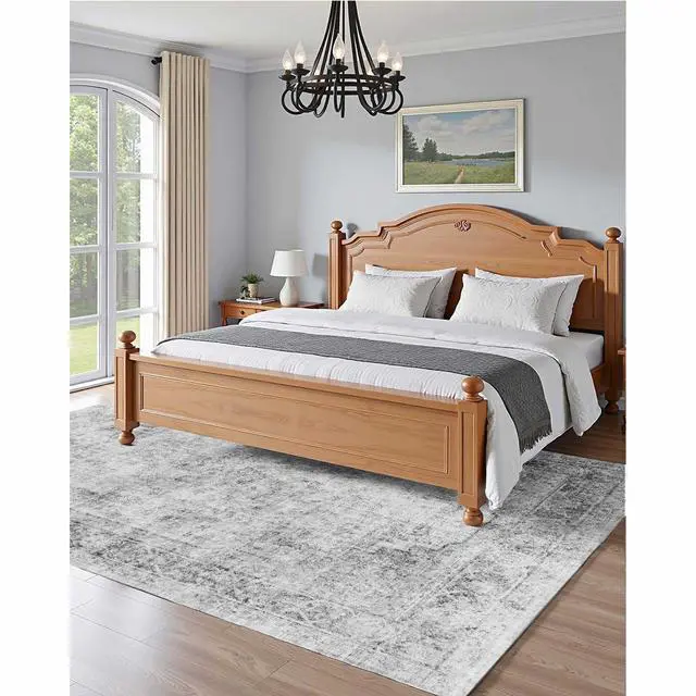 Alt view image 4 of 7 - Area Rug, 6 x 9 ft Large Washable Boho Rug, Non-Slip and Tear-Resistant Soft Carpet, Pet Friendly Bohemian Area Rugs, Indoor Mat for Bedroom, Living Room, Entryway, Gray