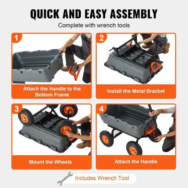 Alt view image 6 of 7 - Garden Cart, Durable Poly Dump Cart with Simple Assembly Steel Frame, Versatile Dump Wagon with Dual-Function Handle, 6.48 cu.ft Utility Barrow 1200 lbs Load, 13 inch Wheels