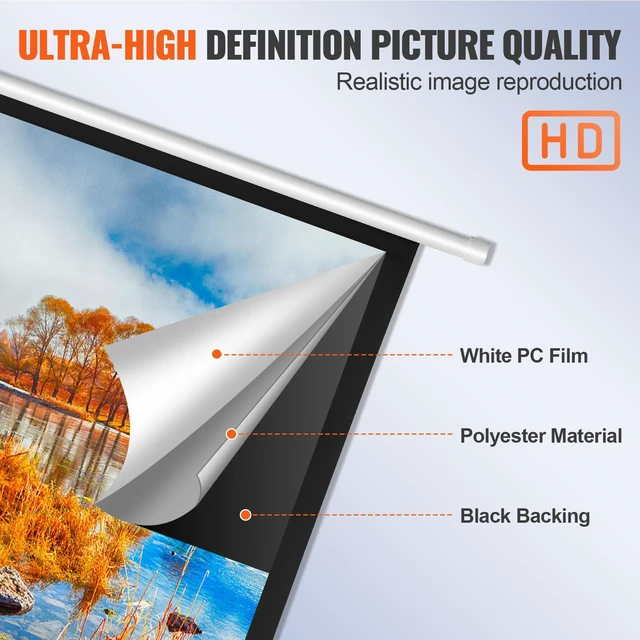 Alt view image 3 of 7 - Manual Projector Screen, 100 inch 16:9 4K 1080 HD Retractable Pull Down Projector Screen, Auto-Locking Portable Movie Screen for Family Home Office Theater