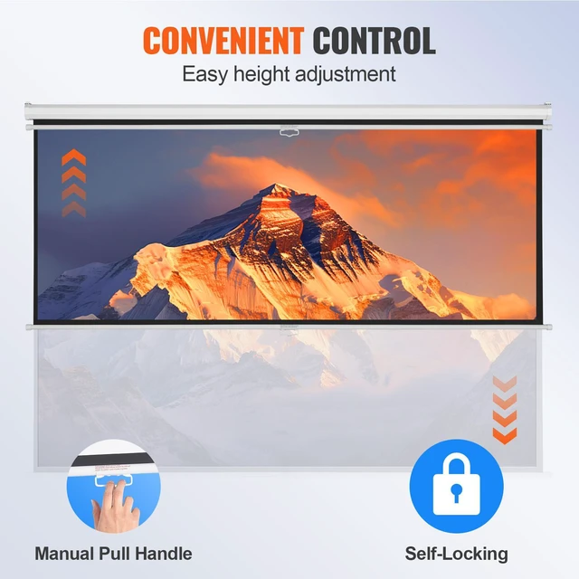 Alt view image 4 of 7 - Manual Projector Screen, 100 inch 16:9 4K 1080 HD Retractable Pull Down Projector Screen, Auto-Locking Portable Movie Screen for Family Home Office Theater