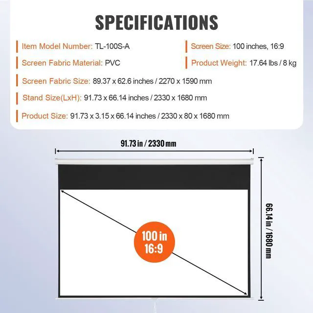 Alt view image 7 of 7 - Manual Projector Screen, 100 inch 16:9 4K 1080 HD Retractable Pull Down Projector Screen, Auto-Locking Portable Movie Screen for Family Home Office Theater