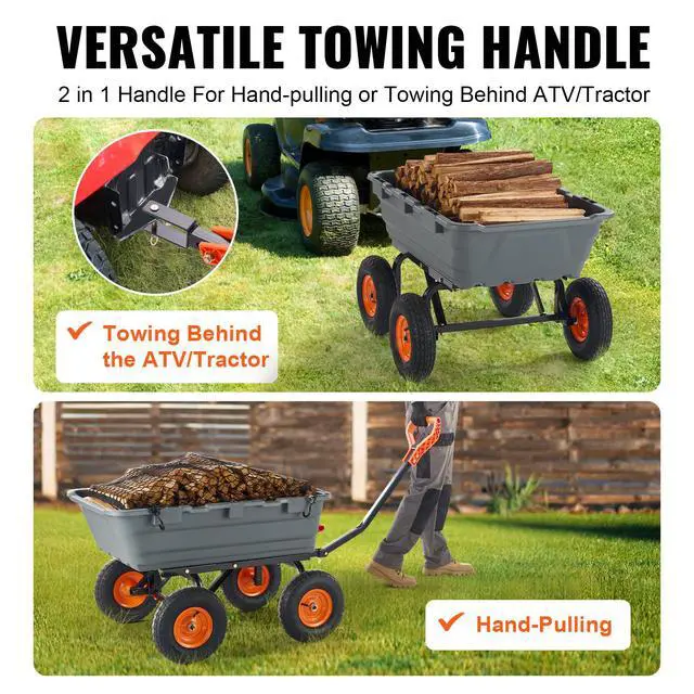 Alt view image 3 of 7 - Garden Cart, Durable Poly Dump Cart with Simple Assembly Steel Frame, Versatile Dump Wagon with Dual-Function Handle, 6.48 cu.ft Utility Barrow 1200 lbs Load, 13 inch Wheels