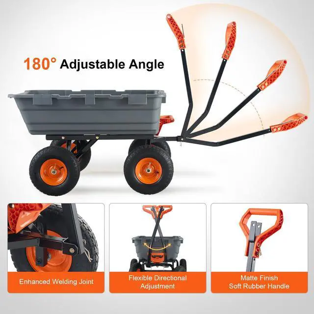 Alt view image 7 of 7 - Garden Cart, Durable Poly Dump Cart with Simple Assembly Steel Frame, Versatile Dump Wagon with Dual-Function Handle, 6.48 cu.ft Utility Barrow 1200 lbs Load, 13 inch Wheels
