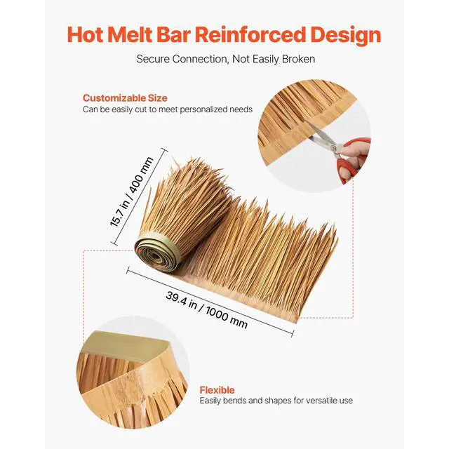 Alt view image 4 of 7 - Artificial Thatch Grass Roof, 1.3 x3.2 ft Mexican Style Tiki Bar Hut Skirt Thatch Roofing Roll, Waterproof & Fire-Resistant, Palapa Duck Blind Grass for Patio Pool Beach Hawaiian Party Décor