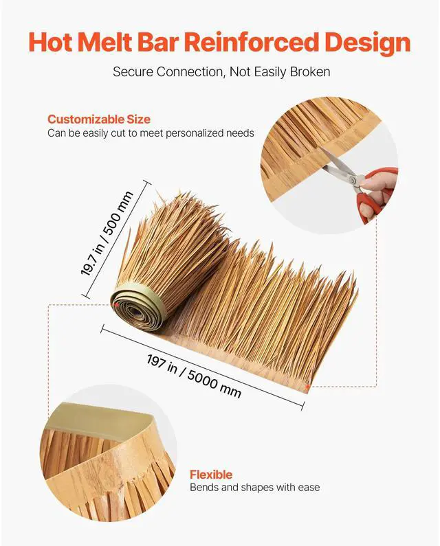Alt view image 4 of 7 - Artificial Thatch Grass Roof, 1.6 x 16.4 ft Mexican Style Tiki Bar Hut Skirt Thatch Roofing Roll, Waterproof & Fire-Resistant, Palapa Duck Blind Grass for Patio Pool Beach Hawaiian Party Décor