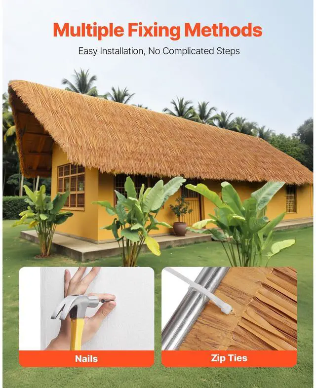Alt view image 5 of 7 - Artificial Thatch Grass Roof, 1.6 x 16.4 ft Mexican Style Tiki Bar Hut Skirt Thatch Roofing Roll, Waterproof & Fire-Resistant, Palapa Duck Blind Grass for Patio Pool Beach Hawaiian Party Décor