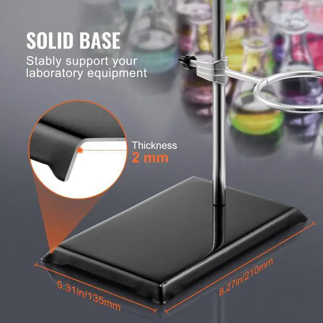 Alt view image 3 of 7 - Lab Stand Support, Laboratory Retort Support Stand 2 Sets, Steel Lab Stand 23.6" Rod and 8.3" x 5.3" Cast Iron Base, Includes Flask Clamps, Burette Clamps and Cross Clamps