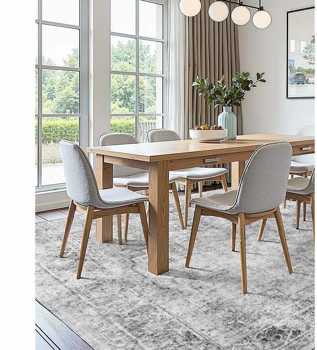 Alt view image 5 of 7 - Area Rug, 6 x 9 ft Large Washable Boho Rug, Non-Slip and Tear-Resistant Soft Carpet, Pet Friendly Bohemian Area Rugs, Indoor Mat for Bedroom, Living Room, Entryway, Gray