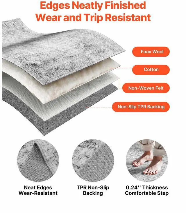 Alt view image 6 of 7 - Area Rug, 6 x 9 ft Large Washable Boho Rug, Non-Slip and Tear-Resistant Soft Carpet, Pet Friendly Bohemian Area Rugs, Indoor Mat for Bedroom, Living Room, Entryway, Gray