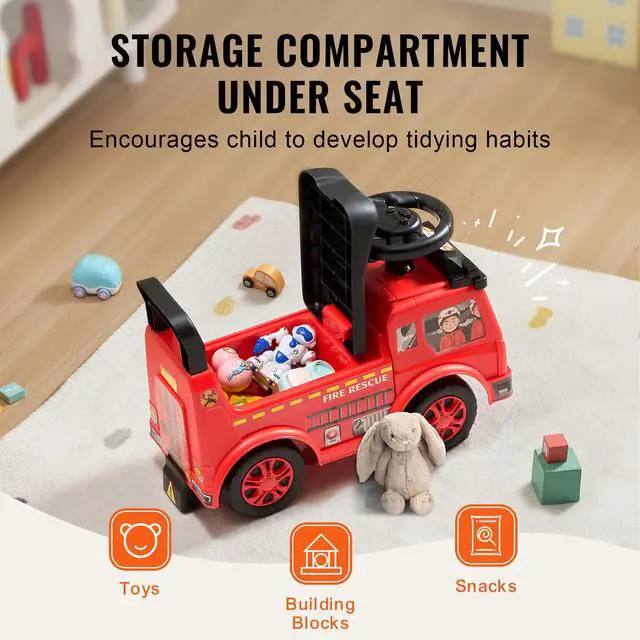 Alt view image 5 of 7 - Ride On Push Car for Toddlers, Ages 1-3, Ride Racer, Sit to Stand Toddler Ride On Toy, Classic Kids Ride On Car with Music Steering Wheel & Under Seat Storage, Ride On Toy for Boys Girls, Red