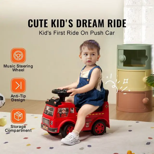 Alt view image 2 of 7 - Ride On Push Car for Toddlers, Ages 1-3, Ride Racer, Sit to Stand Toddler Ride On Toy, Classic Kids Ride On Car with Music Steering Wheel & Under Seat Storage, Ride On Toy for Boys Girls, Red