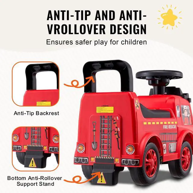 Alt view image 6 of 7 - Ride On Push Car for Toddlers, Ages 1-3, Ride Racer, Sit to Stand Toddler Ride On Toy, Classic Kids Ride On Car with Music Steering Wheel & Under Seat Storage, Ride On Toy for Boys Girls, Red