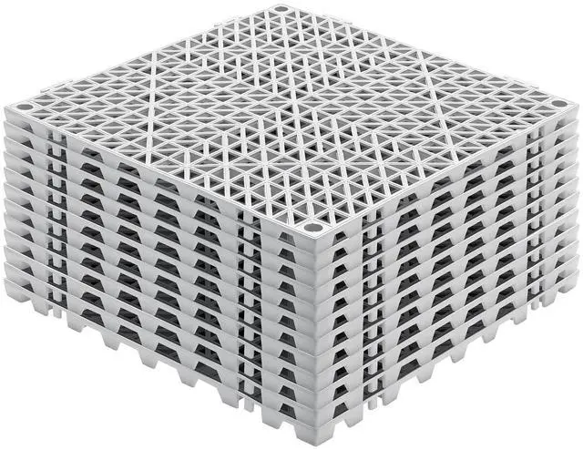Main image of Modular Interlocking Cushion, 12 Pack 12" x 12" Splicing Drainage Mats, Soft PVC Interlocking Drainage Floor Tiles, Non-Slip Drainage Holes for Restroom, Bathroom, Kitchen, Pool, Wet Areas, Gray