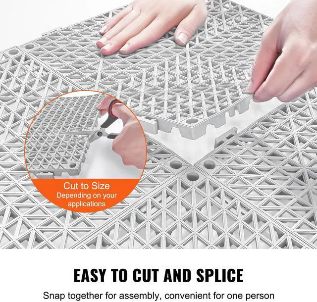 Alt view image 4 of 7 - Modular Interlocking Cushion, 12 Pack 12" x 12" Splicing Drainage Mats, Soft PVC Interlocking Drainage Floor Tiles, Non-Slip Drainage Holes for Restroom, Bathroom, Kitchen, Pool, Wet Areas, Gray
