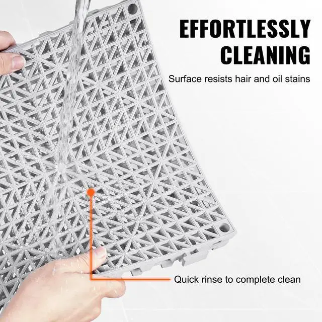 Alt view image 5 of 7 - Modular Interlocking Cushion, 12 Pack 12" x 12" Splicing Drainage Mats, Soft PVC Interlocking Drainage Floor Tiles, Non-Slip Drainage Holes for Restroom, Bathroom, Kitchen, Pool, Wet Areas, Gray