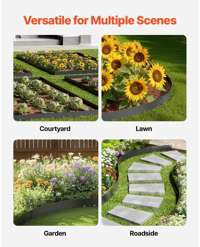 Alt view image 6 of 7 - Steel Landscape Edging, 5 Packs 39 x 3 in Rust-Resistant Metal Landscape Edging, Bendable Garden Edging Border, Heavy Duty Lawn Edging, Easy-to-Install, Flower Bed Yard Pathway Divider Black