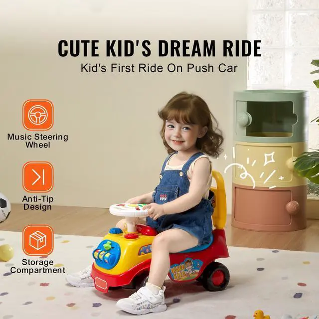Alt view image 2 of 7 - Ride On Push Car for Toddlers, Ages 1-3, Ride Racer, Sit to Stand Toddler Ride On Toy, Classic Kids Ride On Car with Music Steering Wheel, Horn & Under Seat Storage, Ride On Toy for Boys Girls