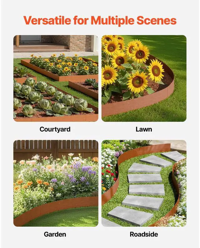 Alt view image 6 of 7 - Steel Landscape Edging, 6 Packs 40 x 8 in Weather-Resistant & Pre-Rust Metal Landscape Edging, Bendable Garden Edging Border, Shark Spike, Lawn Edging for Flower Bed Yard Pathway Divider