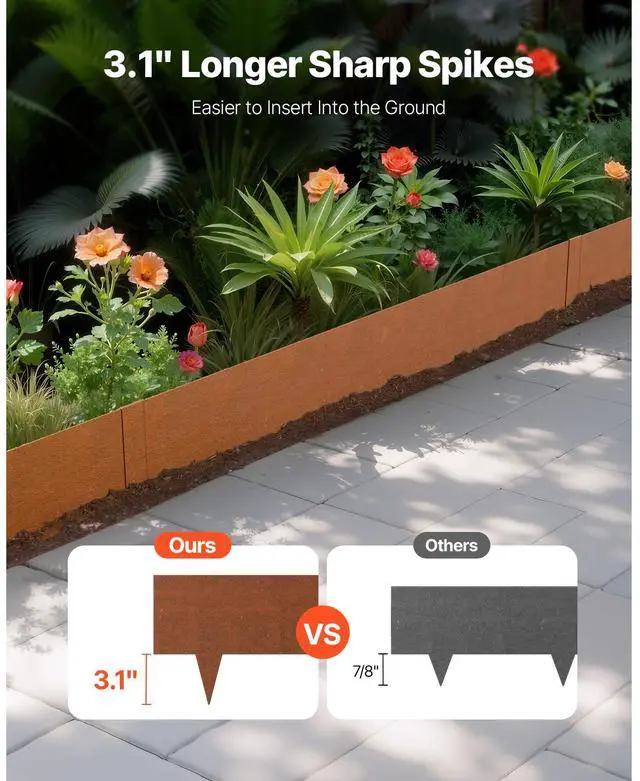 Alt view image 2 of 7 - Steel Landscape Edging, 6 Packs 40 x 8 in Weather-Resistant & Pre-Rust Metal Landscape Edging, Bendable Garden Edging Border, Shark Spike, Lawn Edging for Flower Bed Yard Pathway Divider