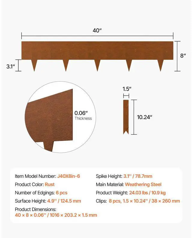 Alt view image 7 of 7 - Steel Landscape Edging, 6 Packs 40 x 8 in Weather-Resistant & Pre-Rust Metal Landscape Edging, Bendable Garden Edging Border, Shark Spike, Lawn Edging for Flower Bed Yard Pathway Divider