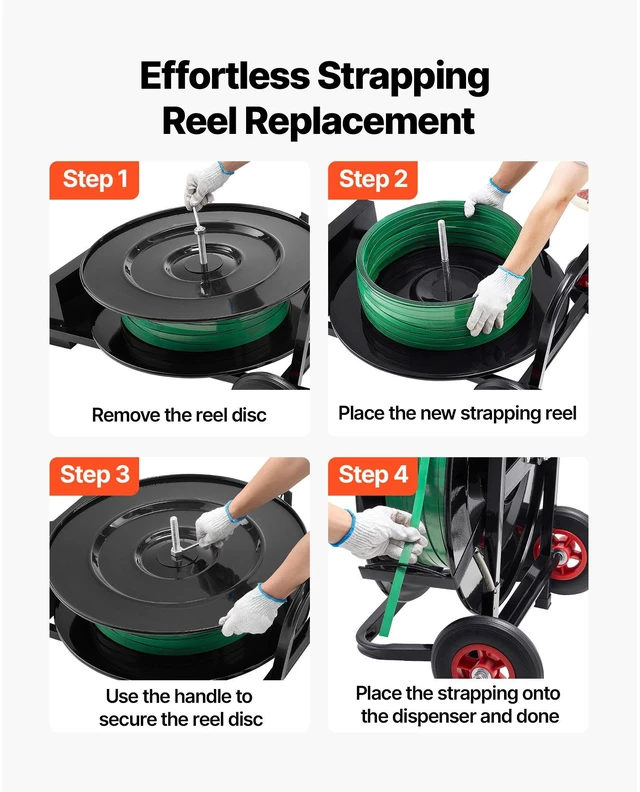 Alt view image 6 of 9 - VEVOR Strapping Dispenser Banding Cart for PET/PP Strapping Roll 16"/8" Core