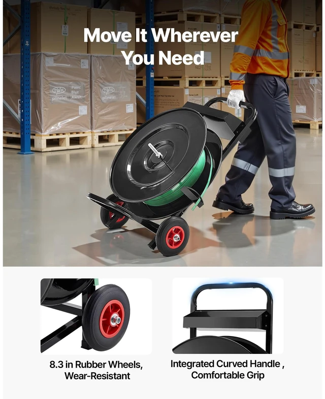 Alt view image 4 of 9 - VEVOR Strapping Dispenser Banding Cart for PET/PP Strapping Roll 16"/8" Core