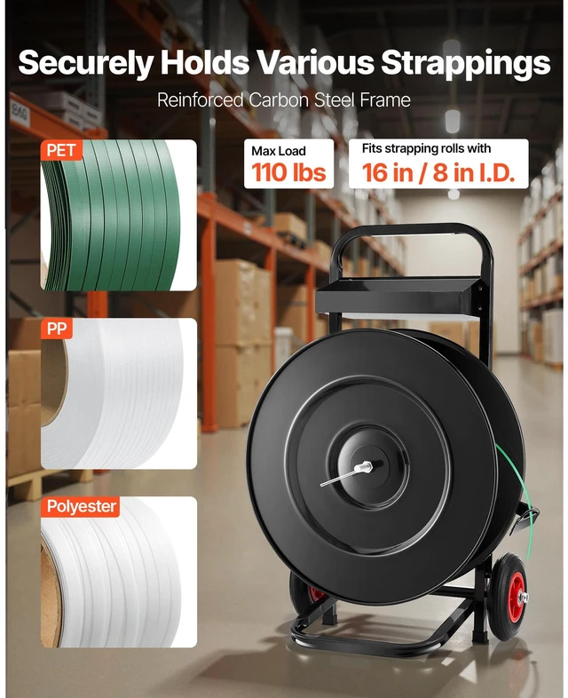 Alt view image 3 of 9 - VEVOR Strapping Dispenser Banding Cart for PET/PP Strapping Roll 16"/8" Core