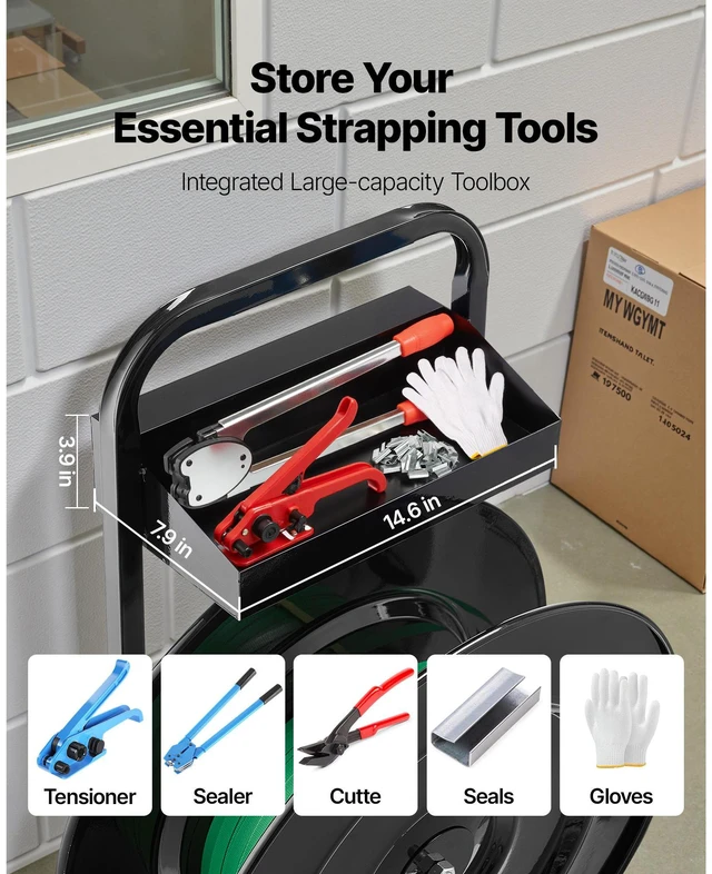 Alt view image 7 of 9 - VEVOR Strapping Dispenser Banding Cart for PET/PP Strapping Roll 16"/8" Core